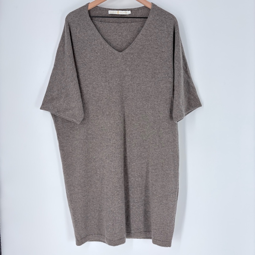 Marie Oliver Brown Cashmere Short Sleeve Tunic Sweater